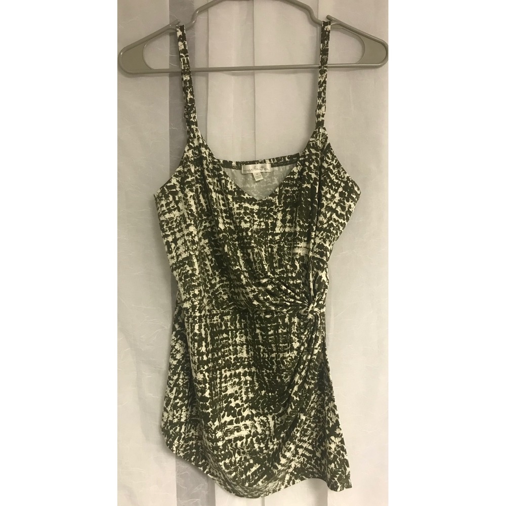 Nine‎ Britton Olive Green White Abstract Twist Front Cami Tank Top Medium